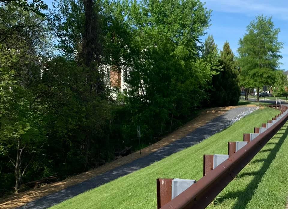 Scenic walking path through the community